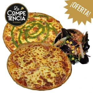 MENU 3 – 2 pizzas o pizza + lasaña + ensalada